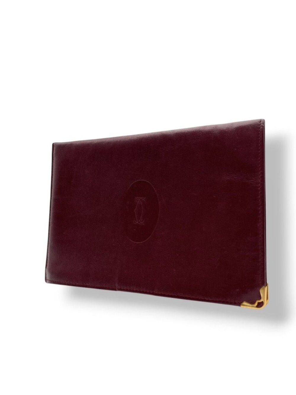 Cartier Must Line Must de Cartier Clutch Pouch Bordeaux Leather Gold Double
